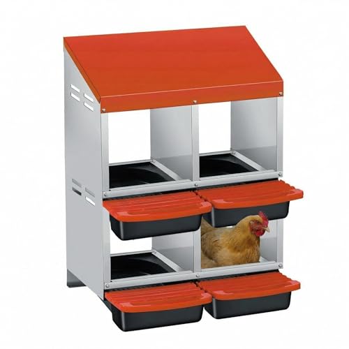 IDEALHOUSE Chicken Nesting Box with Roll Away Collection & Plastic Handle, Wall/Freestanding for Chicken Coop, 2x2-Compartment Double Layer Orange - color: Orange, size: 4 holes 2 layers