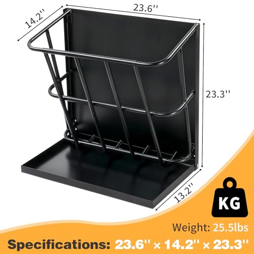 Wall Mount Hay Rack, Large Capacity Hay Feeder with Detachable Grain Tray, Heavy Duty Steel 2 in 1 Hay Rack, Multiple Sided Goat Feeding Rack for Sheep Farm Livestock Indoor Outdoor, Black
