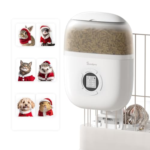Sandpoy Hanging Rabbit Feeder, Programmable Automatic Pet Feeder with Dry Food Dispenser, Desiccant Bag and Portion Control for Rabbits Cats and Small Animals