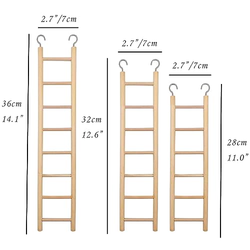 3pcs Natural Wooden Bird Ladder Birdie Basics Perch for Cage Parrots Parakeets Cockatiels Climbing Accessories Wood Perch (6 Step 7 Step 8 Step)