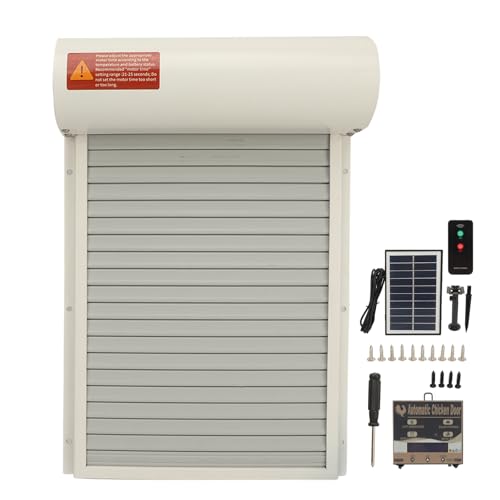 Solar Powered Chicken Coop Door, Automatic Electric Poultry Door Opener with Timer and Remote Control for Home and Farm Use (White) - color: White