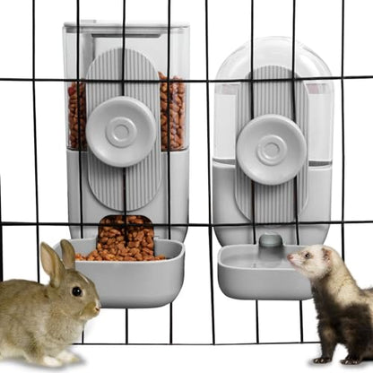 Lemtrflo Hanging Automatic Rabbit Feeder for Cage,Dog Cat Food and Water Dispenser,Rabbit Water Bottle Guinea Pig Food Bowl Set,Gravity Feeder for Cats Dogs (Gray) - color: Gray