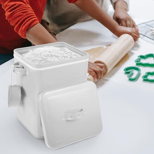 BESTOYARD 6L Metal Storage Bucket with Airtight Lid 9.05""x7.28""x6.49"" White Iron Dog Food Bin Keeps Kibble Dry for Kitchen Counter & Pantry