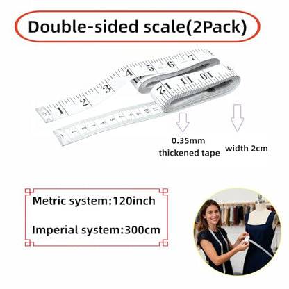 Upgraded 2-Pack Soft Tape Measure, 120-Inch & 300cm Extra Long & Wide, Dual-Scale Flexible Body Measuring Tape for Sewing, Weight Loss, Tailor - Easy-Read Large Numbers, Non-Stretch Vinyl Ruler