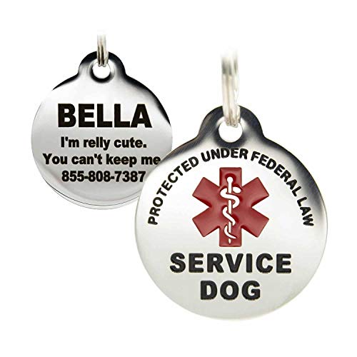 Engraved Service Dog Personalized with 4 Lines of Custom Engraved ID Stainless Steel Enameled - size: Small (Pack of 1)