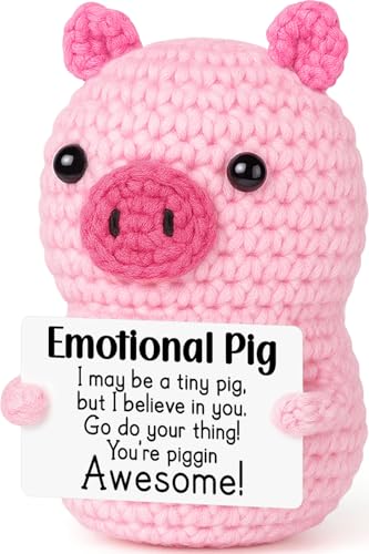 GevGuxLuo Mini Funny Positive Crochet Pink Pig, Handmade Crochet Emotional Inspirational Graduation Gifts for Teens Girls Women Friend Coworker, Mother Day Birthday for Women Men Positive Decor - style: Awesome