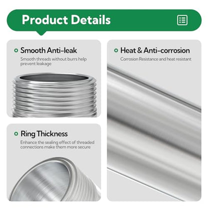 TAISHER 2Pcs Stainless Steel Pipe Fittings, 1/2" NPT x 1/2" NPT Male Threaded, 12" Length Nipple Cast Pipe - size: 1/2" MNPT 2pcs