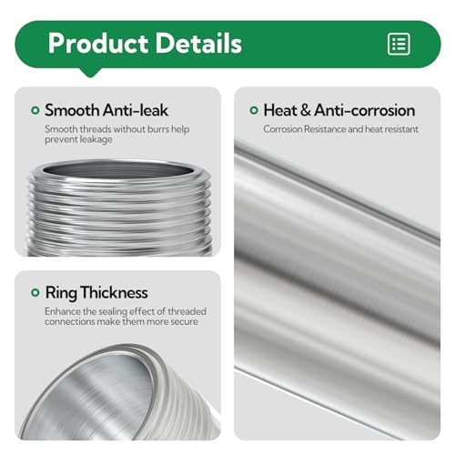TAISHER 2PCS Stainless Steel Pipe Fittings, 2" NPT Male x 2" NPT Male Threaded, 6" Length Nipple Cast Pipe - size: 2" MNPT 2pcs
