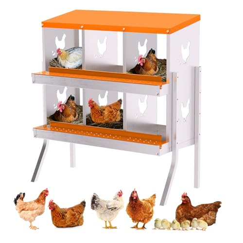 GarveeHome 6 Holes Nesting Boxes for Chickens, Roll Away Chicken Nesting Box with Lid Cover, Easy Egg Collection, Chicken Laying Box for Outdoor, Poultry Coop, Farm, Yard, with Bracket Legs - color: orange, size: 6 holes with legs