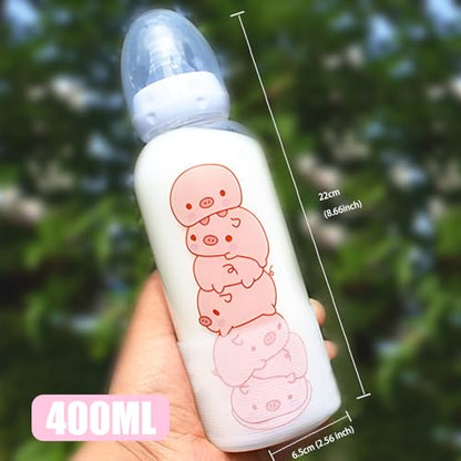 CutiePlusU Adult Glass Feeding Bottle Cute Printed Large Size Baby Bottles 7 Pigs 13.5Oz/400ML - color: 7 Pigs