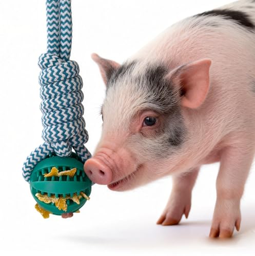 2PCS Pig Enrichment Toys, Mini Pig Supplies, Hanging Chew Ball with Rope + Replaceable Feeder Foraging Ball, Interactive Pig Enrichment Toy Set for Pigs, Treat Dispensing & Chew Activity Toy