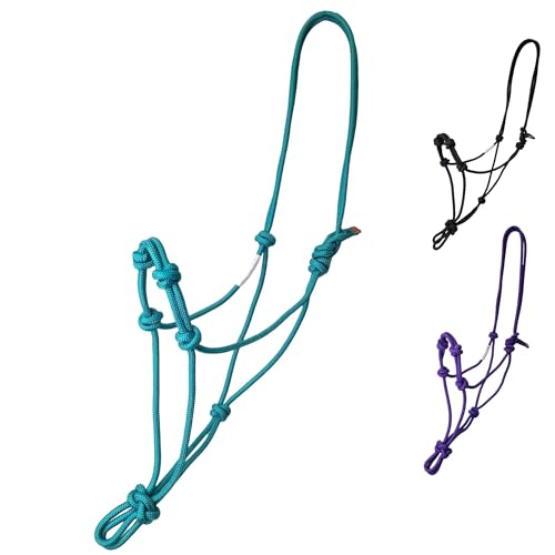 Tahoe Tack Copper Tip® Series Horse Training Rope Halter – 4 Knot, 1/4" Stiff Cord - color: Turquoise, size: Full Horse