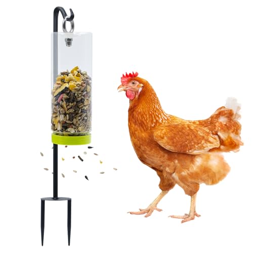Chicken Toys for Coop, Transparent Plastic Swing Treat Dispenser with Metal Ground Stake Pole, Chicken Enrichment, Enrichment Toys for Hen, Duck, Goose and Other Poultry