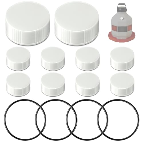 Poultry Fountain Renewal Waterer Parts, 10 Replacement Caps & 4 O Rings, Compatible with Miller PPF3/PPF5/PPF7 & Compatible with Farm-Tuff 3/5/7 Gallon Poultry Founts(White) - color: White