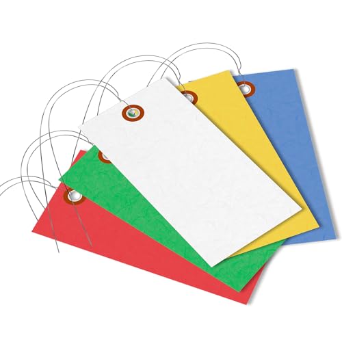 SmartSign (Pack of 1000) 4.75 x 2.375 inch Multi Colored Blank Tyvek Shipping Tags with Wires, Size #5, 8 mil Thick Tyvek - color: Multi Color - Metal Wires, size: 4 3/4" x 2 3/8" - 1000 Tags