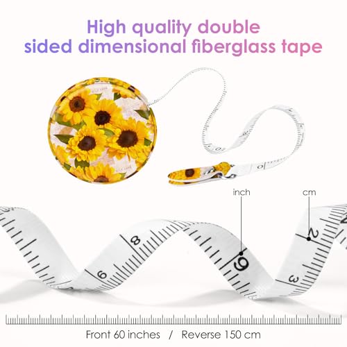 Two-Piece Sewing Tape Measure，Colour Printed Small Retractable Soft Measuring Tape for Tailor Cloth Fabric Body Measurements. - color: Flower Three