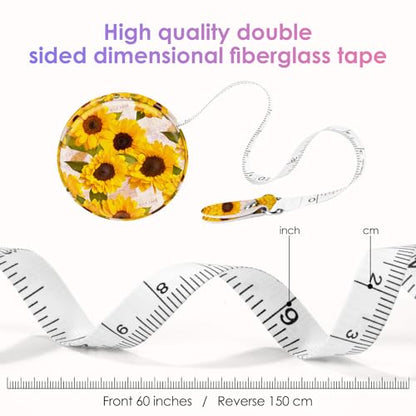 Two-Piece Sewing Tape Measure，Colour Printed Small Retractable Soft Measuring Tape for Tailor Cloth Fabric Body Measurements. - color: Flower Three