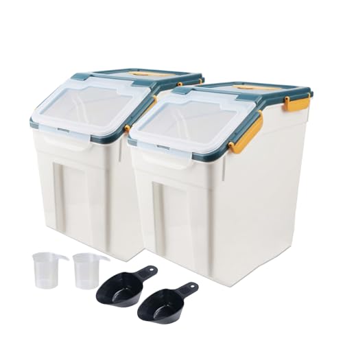 Large Flour Storage Container Bin 50lb, 2Pack Airtight Rice Storage Containers with Wheels Seal Locking Lid, BPA Free with Measuring Cup&Scoop for Flour, Rice, Grain(Blue) - color: Blue