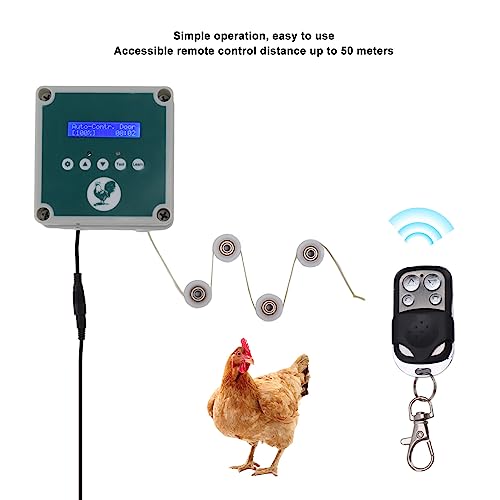 Automatic Chicken Coop Door Opener Kit, Timer & Light Sensor Controller with Remote (50m Range), IP44 Weatherproof Motor for Poultry House, Battery Backup Compatible