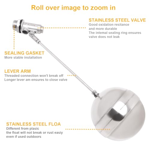 Stainless Steel Float Ball Valves - 1" NPT Male Thread Flow Control Float Sensor Valve Automatic Water Level Control Float For Tank Pond Water Tower - size: 1 Inch