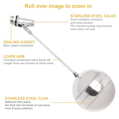Stainless Steel Float Ball Valves - 1" NPT Male Thread Flow Control Float Sensor Valve Automatic Water Level Control Float For Tank Pond Water Tower - size: 1 Inch