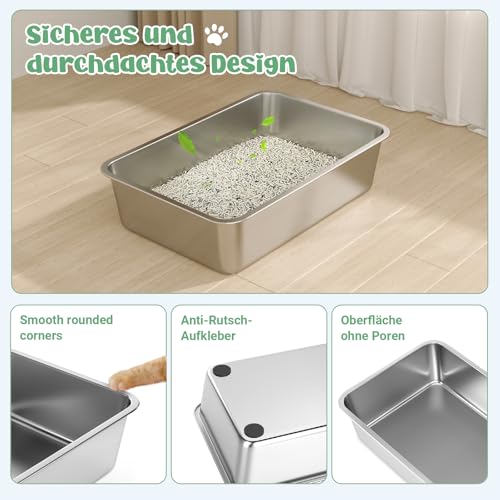 WENBOKMIN Stainless Steel Cat Litter Box, 6in Cat Litter Pan for Large Cats and Rabbits, Extra Large Metal Litter Box High Sides Odor Control Anti-Corrosion Nonstick - size: 24" L x 16" W x 6" H
