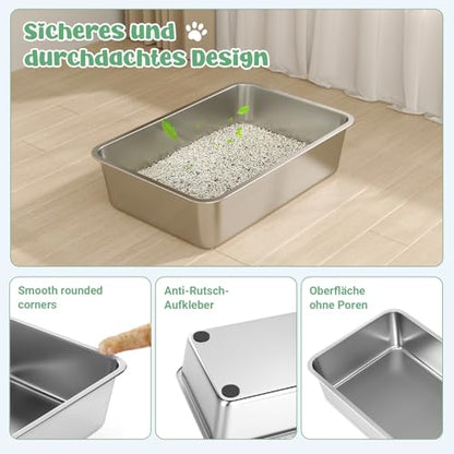 WENBOKMIN Stainless Steel Cat Litter Box, 6in Cat Litter Pan for Large Cats and Rabbits, Extra Large Metal Litter Box High Sides Odor Control Anti-Corrosion Nonstick - size: 24" L x 16" W x 6" H