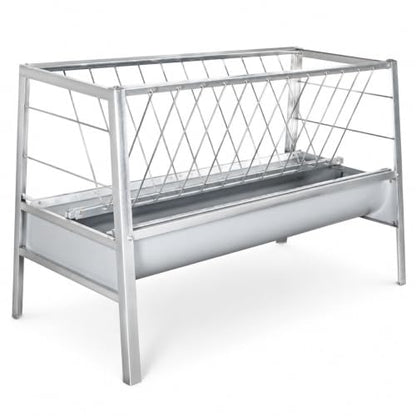 59"×33.5"×19.7" 77 Gallon Dual Zone Pasture Feeder, Galvanized Steel Hay & Concentrate Feeder, Anti-Tread Grid & Leak-Proof Trough, for Goats, Sheep, Cattle in Small & Large Farms