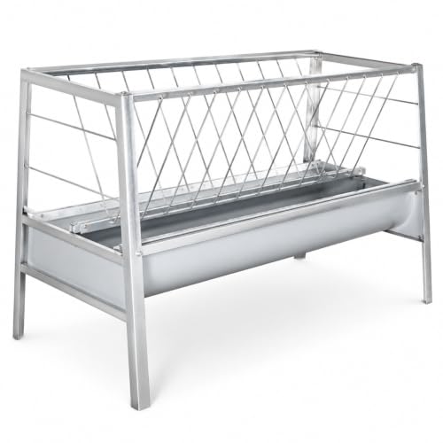 59"×33.5"×19.7" 77 Gallon Dual Zone Pasture Feeder, Galvanized Steel Hay & Concentrate Feeder, Anti-Tread Grid & Leak-Proof Trough, for Goats, Sheep, Cattle in Small & Large Farms