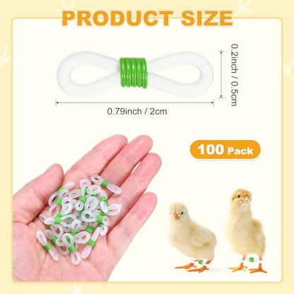 M METERXITY 100-Pack Adjustable Chick Leg Bands, 0.79" x 0.2" Silicone Chicken Leg Brace for Chicks/Ducks/Birds [Green] Poultry Leg Bands - color: Green