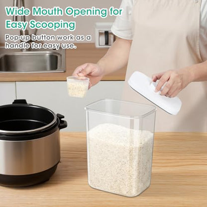 TBMax Large Airtight Food Container 6 Qt with Pop Up Lid & Measuring Cup for Rice, Flour, Cereal, Sugar, or Pet Food Storage, Rectangular Tall Food Storage Bin for Kitchen Pantry Organization