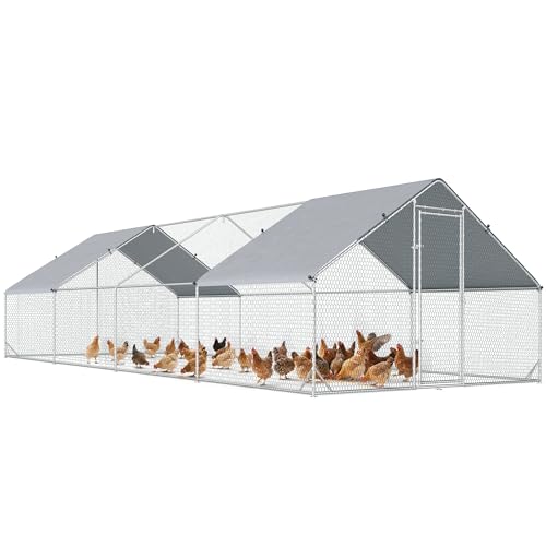 PawHut Large Chicken Coop Metal Chicken Run with Waterproof and Anti-UV Cover, Spire Shaped Walk in Fence Cage Hen House for Outdoor and Yard Farm Use, 1" Tube Diameter, 9.8' x 26.2' x 6.6' - size: 9.8' x 26.2' x 6.6'