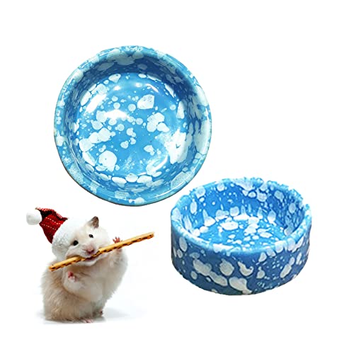 kathson 2 Pcs Hamster Food Bowl Guinea Pig Ceramic Water Bowl Small Animal Feeding Dish for Dwarf Hamster Gerbil Syrian Ferret Hedgehog Chinchilla Bunny (Blue)… - color: Blue