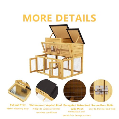 Small Chicken Coop, Chicken Run, Wooden Duck Coop Outdoor 2-Tier Rabbit House All Weather Used Poultry Quail Hutch Pet Cage with Removable Ramp for Garden Backyard (Yellow) - color: Yellow