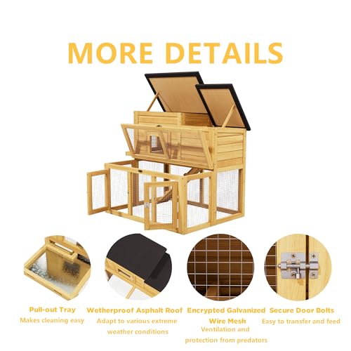 Small Chicken Coop, Chicken Run, Wooden Duck Coop Outdoor 2-Tier Rabbit House All Weather Used Poultry Quail Hutch Pet Cage with Removable Ramp for Garden Backyard (Yellow) - color: Yellow