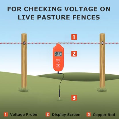 Electric Fence Tester Fault Finder Digital Electric Fence Voltage Tester Max 19.9kv, Fence Voltage Tester with Large LCD Display, Grounding & 1.5V Battery Included