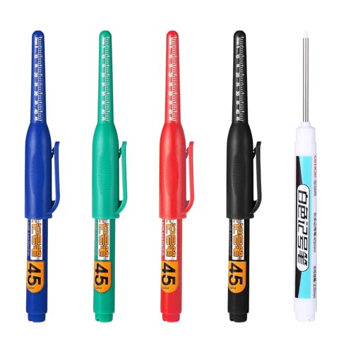 5Pcs Deep Reach Markers Multi-Purpose Deep Hole Marker Pens Long Nib Nose Waterproof Marker 45mm Reach Permanent Pens Colorful Carpenter Ink Pen for Builder Construction Bathroom Decoration