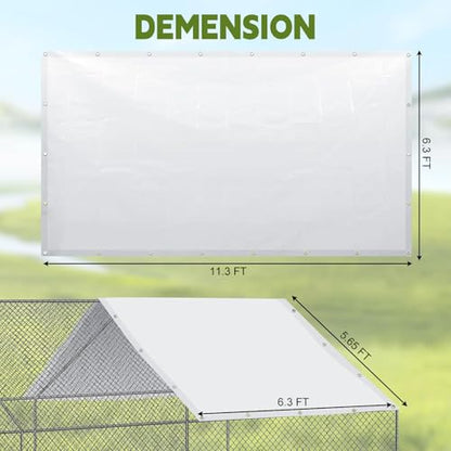 2 Pack Chicken Coop Cover Waterproof, 11.3 * 6.3 FT Chicken Run Cover Coop Tarp with 80 PCS Heavy Duty Zip Ties, Walk-in Chicken Run Pen, Duck Coop Tarp Replacement,White - size: 11.3 * 6.3 FT