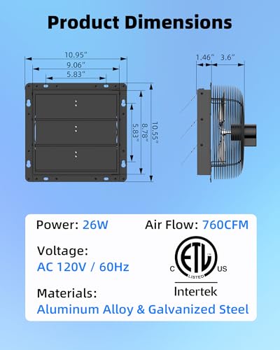 8 Inch Upgraded Shutter Exhaust Fan with Thermostat & Remote Control, Automatic On/Off by Temperature, 760 CFM Wall Mounted Garage Fan for Attic, Greenhouses, Sheds, Chicken Coops & Shops - size: 8''