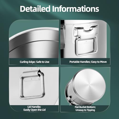 21L/5.5 Gal 304 Stainless Steel Airtight Container, Storage Bucket with Locking Lid, Bear & Rodent Proof for Dog Food, Bird Seed, Coffee, Flour, Water Storage