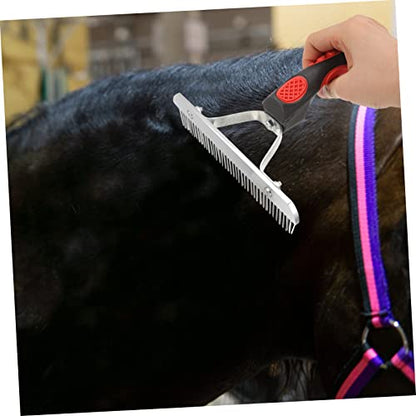 Luxshiny Durable Horse Grooming Rake with Rubber Handle and Teeth Resistant Horse Hair Cleaning Comb for Comfortable Massage and Efficient Pet Hair Removal