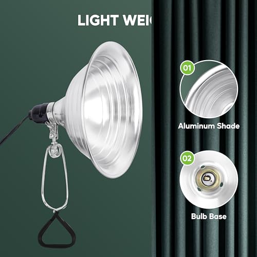 HealSmart 8.5" Clamp Light Socket, 150-Watt Maximum with 6 Feet 18/2 SPT-2 Cord, Aluminum Reflector E26 (no Bulb Included), for Reptiles and Plants Growing, 1-Pack - size: 8.5 Inch (150 Watts), style: 1-Pack