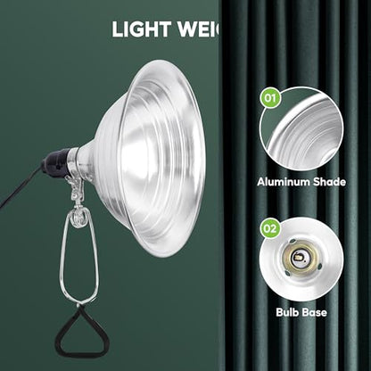 HealSmart 8.5" Clamp Light Socket, 150-Watt Maximum with 6 Feet 18/2 SPT-2 Cord, Aluminum Reflector E26 (no Bulb Included), for Reptiles and Plants Growing, 1-Pack - size: 8.5 Inch (150 Watts), style: 1-Pack