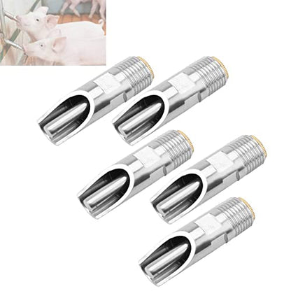 Automatic Pig Drinkers, 5 Pieces Thread Stainless Steel Automatic Pig Nipple Fountains Waterers with Copper Hat Duck Nozzle for Sows Piglets Drinking Water