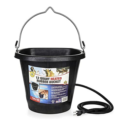 Farm Innovators FB-80R Rubber 3 Gallon Flat Back Heated Bucket with Metal Handle, Built in Thermostat, and Concealed Heating Element, 70 Watt - color: 3 Gallon, size: Single