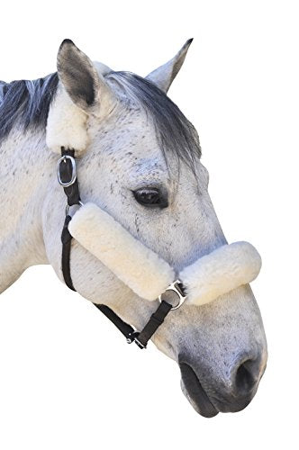 ECP Equine Comfort Products Merino Sheepskin Halter Fleece Set for Horses, 100% Natural Wool, Chafe Protection, Breathable Relief & Cushioned Comfort, Machine Washable, 4-Piece Set, Cream - color: Cream