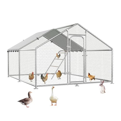 Large Metal Chicken Coop Walk-in Poultry Cage with Waterproof Roosting Perch and UV-Resistant Cover, Outdoor Chicken Run for Backyard Farm Use,Spire Roof(10'W x 13.2'L x 6.4'H) - size: 13x10Ft-Spire