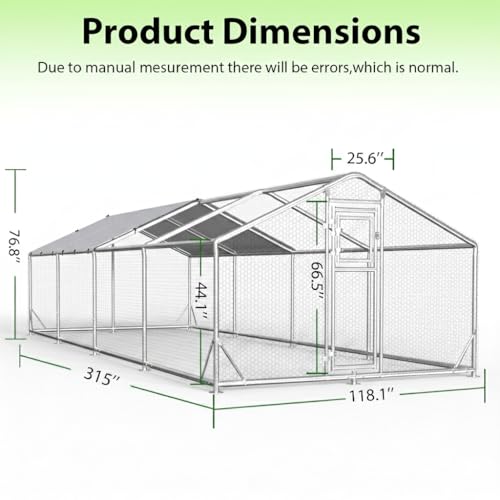 26x10x6.5 FT Extra Large Metal Chicken Coop with Perch & Split Door | Heavy Duty Duck Pen with Aluminum Frame & 2 Pack Cover & Strong Wire Mesh, Large Animal Run for Chicken, Duck, Goat, Rabbit
