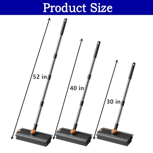 4 in 1 Floor Scrub Brush with Squeegee Long Handle Grout Brush 52'' 2026 Upgraded Multi-Functional Stiff Bristle Cleaning Scrub Brush Rotating Tile Brush for Cleaning Bathroom Patio, Pool, Garage