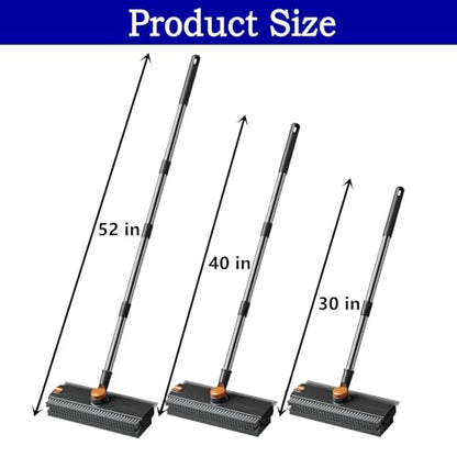 4 in 1 Floor Scrub Brush with Squeegee Long Handle Grout Brush 52'' 2026 Upgraded Multi-Functional Stiff Bristle Cleaning Scrub Brush Rotating Tile Brush for Cleaning Bathroom Patio, Pool, Garage